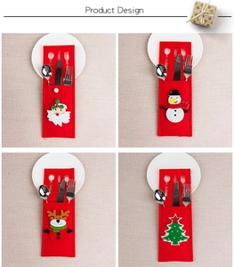 Detail of four Christmas felt cutlery holders including Santa, Snowman and Deer