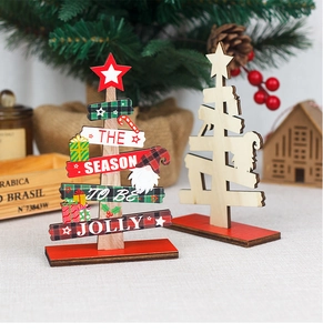 DIY wooden Christmas tree table decor with hand-painted patterns and stable base