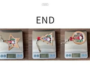 Detailed weight measurement for three wooden gnome Christmas ornaments on a digital scale