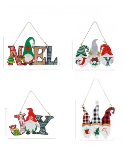 Detailed dimensions of four wooden Christmas gnome signs with NOEL and JOY lettering