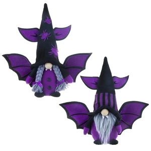 Plush Halloween vampire gnome set with purple bat wings and pointed hats for festive decor