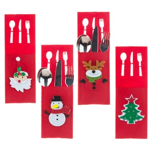 Set of 4 Christmas felt cutlery holders with Santa, Snowman, Deer and Tree designs