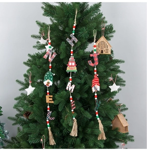Three-piece Christmas wooden bead garlands with Noel Home Joy letters on tree