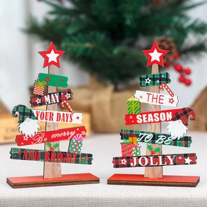 Creative DIY Wooden Christmas Tree Tabletop Ornament With Plaid Gnome Pattern For Home Office Desk Festive Holiday Decor