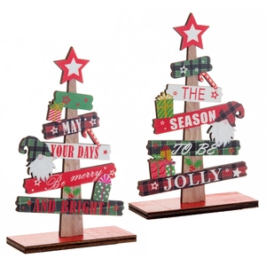 Creative DIY wooden Christmas tree tabletop ornaments with festive star and gnome designs