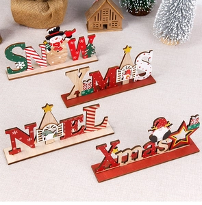 Set di quattro decorazioni natalizie in legno con scritte SNOW, NOEL e Xmas festive