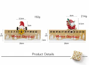 Detail der hölzernen Adventskalender-Blöcke mit verschiebbarem Gnom und Weihnachtsmann