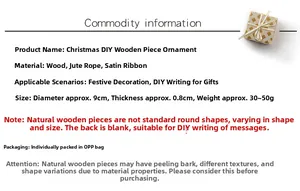 Dimensions détaillées de la suspension de Noël en bois naturel de 9 cm avec corde en jute