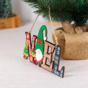 Wooden NOEL Christmas gnome door sign with snowflake pattern and rustic twine hanger