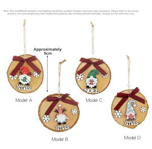 Détails d'ornements de Noël en bois avec nœuds écossais et gnomes, diamètre de 9 cm