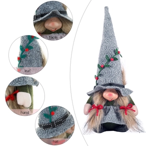 Nordic Christmas gnome with pointed hat and red berries featuring detailed feature labels