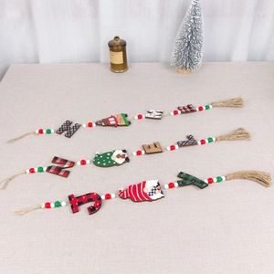 Three-piece Christmas wooden bead garland set with tassels and festive gnome charms