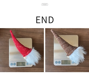 Detailed weight measurement of light-up Christmas gnome ornaments on a digital scale