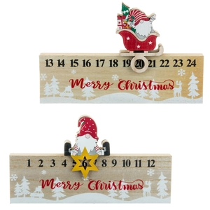 Calendario dell'avvento in legno con renne, cursori gnomo e stampa Merry Christmas