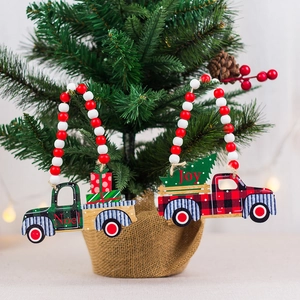 Christmas wooden truck ornaments with Merry Christmas Joy and Noel signs for tree decor