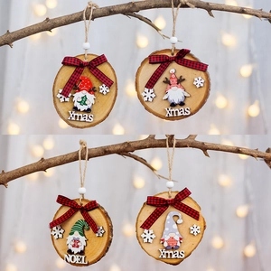 Addobbi Natalizi in Legno con Fiocco Scozzese Dischi di Legno Rustici Gnomi Xmas Noel Decorazioni per Albero di Natale Stile Fattoria