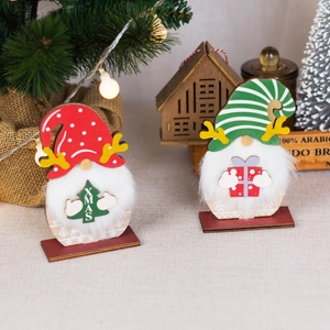 Christmas wooden gnome tabletop ornaments set with XMAS tree and red gift box