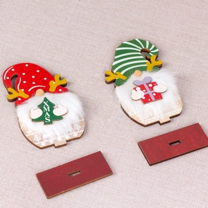 Wooden Christmas gnome tabletop decorations set with white beard and XMAS tree