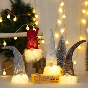 Led Glowing Christmas Gnome Ornament Knitted Sequins Long Beard Tomte Gonk For Holiday Home Party Decoration