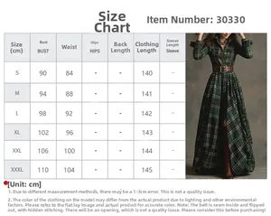 Tableau des tailles détaillé pour robe ajustée imprimée avec mesures de S à 3XL en CM