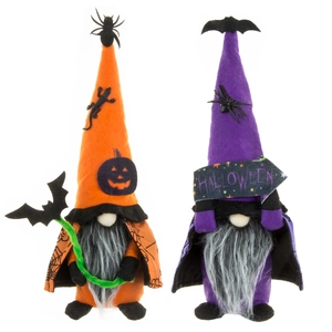Halloween faceless gnome dolls with orange and purple hats for festive table decoration