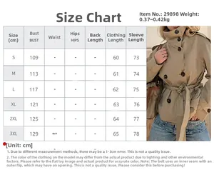 Detailed size chart for retro double-breasted trench coat in khaki color from S to 3XL