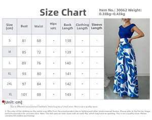 Detailed size chart for the elegant vintage floral print maxi dress in sizes S to 3XL
