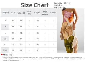 Detailed size guide table for floral one-shoulder loose maxi dress for women