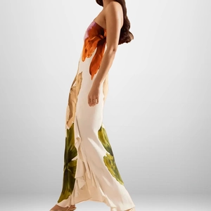Floral print one-shoulder maxi dress with ruffles for elegant spring vacation