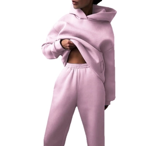Women's pink oversized hooded sweatshirt and sweatpants casual two-piece lounge set