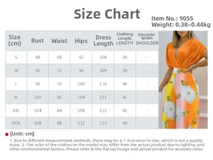 Detailed size chart for women's floral batwing sleeve top and pants fashion set