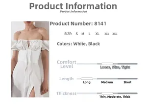 Detail of off-shoulder puff sleeve dress with drawstring bust and high slit design