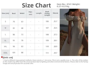 Size chart for sweet puff sleeve slit dress with measurements from S to 3XL for women