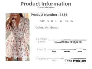 Detail view of V-neck floral mini dress with lace trim and elegant puff sleeves