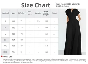 Size chart for high waist wide leg jumpsuit showing bust, waist, and length measurements
