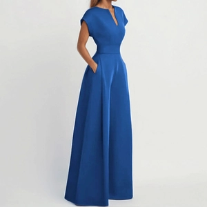 Minimalist Klein blue sleeveless wide-leg jumpsuit with high waist and side pockets