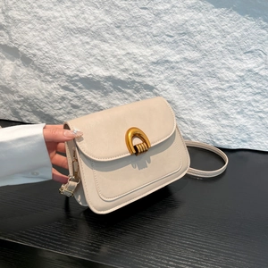 Vintage PU Leather Small Square Bag For Women Gold Metal Lock Crossbody Shoulder Bag 2025 Spring Commuter Fashion Handbag