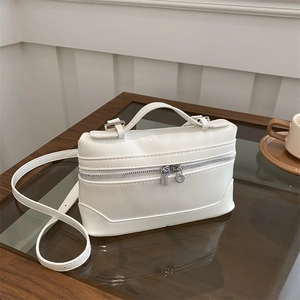 Sac à Bandoulière Vintage en Cuir PU pour Femme Forme Boîte Avec Poignée Fermeture Éclair Argentée Petit Sac Carré
