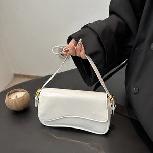 Glossy Patent Leather Crossbody Bag For Women Asymmetric Wave Flap Retro Shoulder Handbag Gold Hardware Chic Fashion Bag