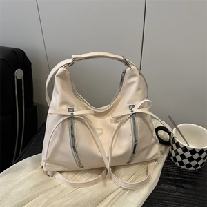 Damen PU Leder Umhängetasche Große Kapazität Tragetasche Mit Schleifenband Dual Vertikale Reißverschluss Dekoration Casual Hobo Handtasche
