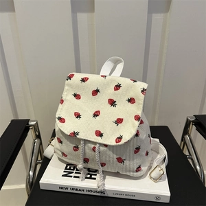 Chic strawberry print corduroy shoulder bag with elegant chain strap and flap closure