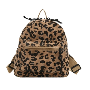 Fashionable leopard print corduroy backpack for women with large capacity main compartment