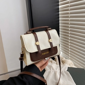 Women Vintage PU Leather Small Square Bag Retro Fashion Lettering Gold Hardware Crossbody Shoulder Bag For Daily Commute