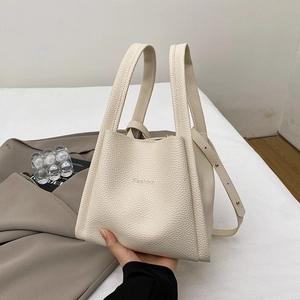 Women Fashion Letter Embossed Bucket Bag Litchi Texture PU Leather Tote Bag Large Capacity Crossbody Shoulder Handbag