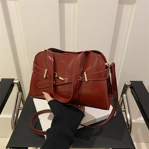 Damen Retro PU Leder Schultertasche Große Kapazität Glänzend Mode Umhängetasche Mit Metallschnalle Täglich Achseltasche