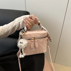 Pink marble pattern bucket bag with floral silk scarf and cute cartoon pendant handle