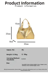 Detailed size specifications for gold crocodile pattern tote bag in durable PU material