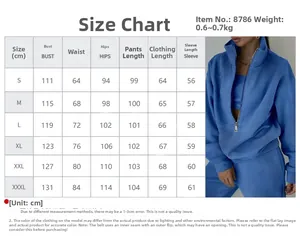 Detailed size chart for women's solid color casual sportswear set with zipper sweatshirt