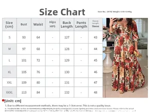 Tabella taglie dettagliata per vestito floreale con scollo a V e misure busto e vita
