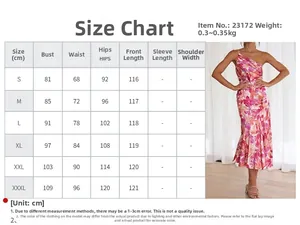 Größentabelle für geblümtes One-Shoulder-Fischschwanzkleid von S bis 3XL mit Maßen